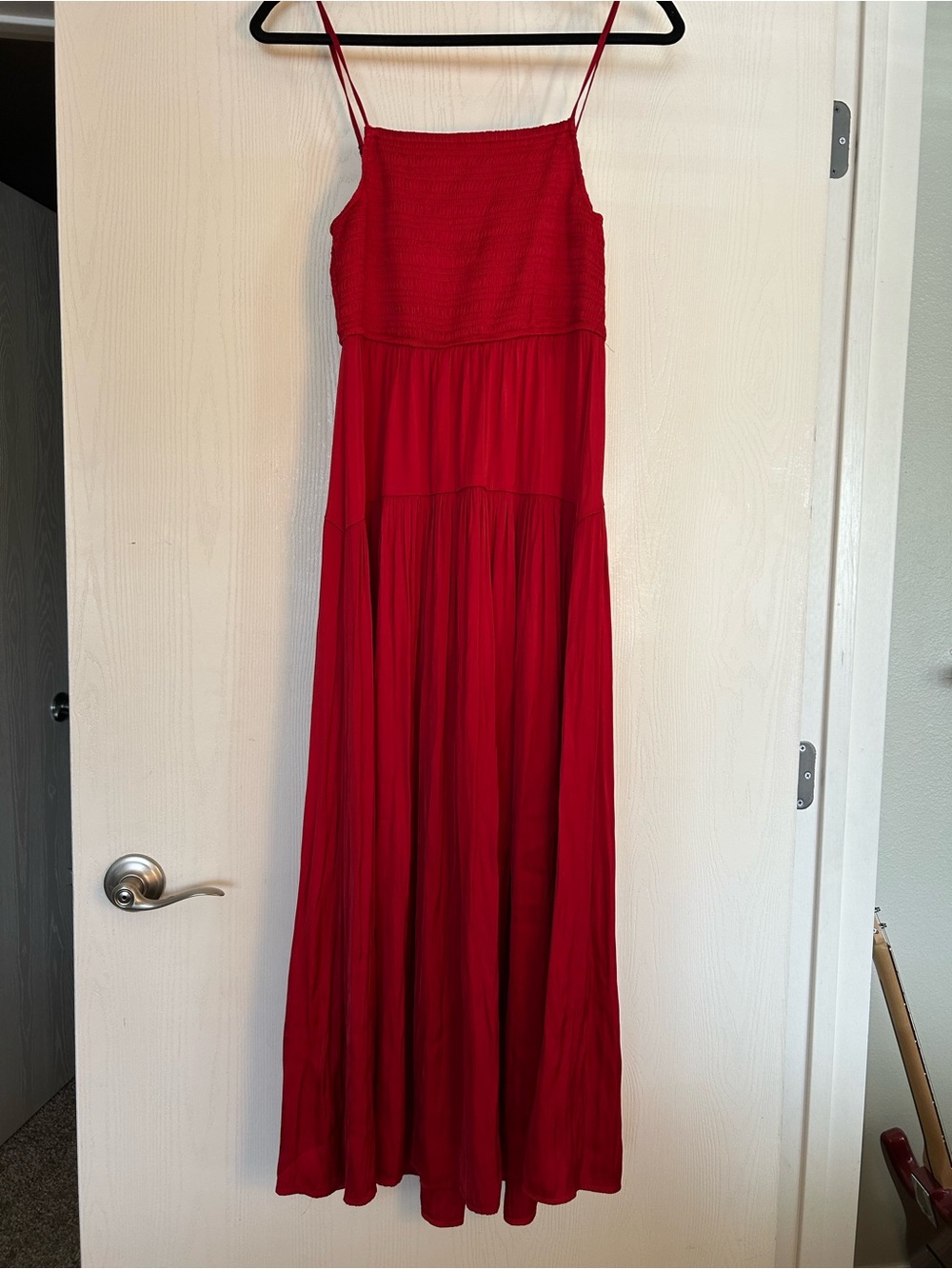 Z Supply Red Smocked Bodice Spaghetti-Strap Maxi Dress